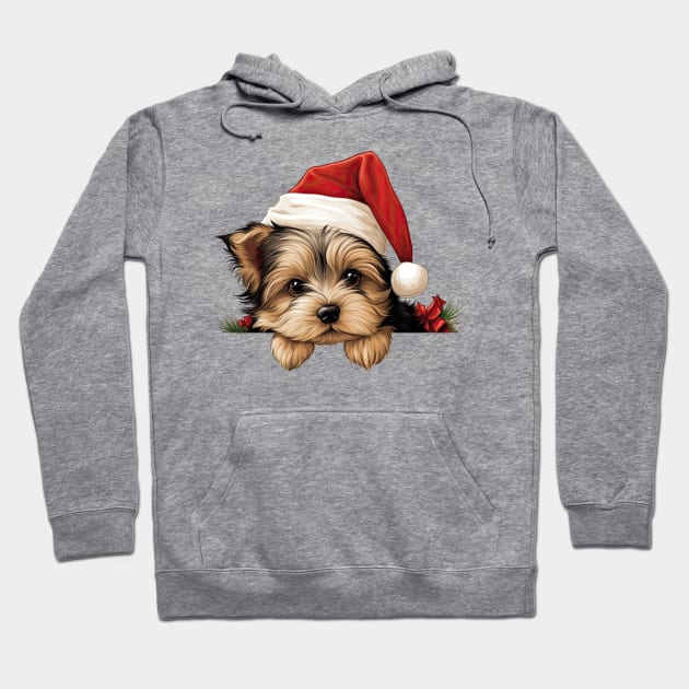 Christmas Peeking Yorkshire Terrier Dog Hoodie by Chromatic Fusion Studio